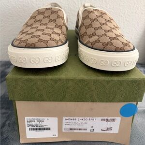 Brand New Men Gucci Tennis 1977 Slip-on Sneakers Beige Sneakers Sz 8 (US 8.5)